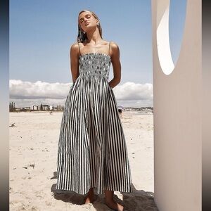 NWT COMMENSE Pin Stripe Rouched Gathered Top Maxi Dress